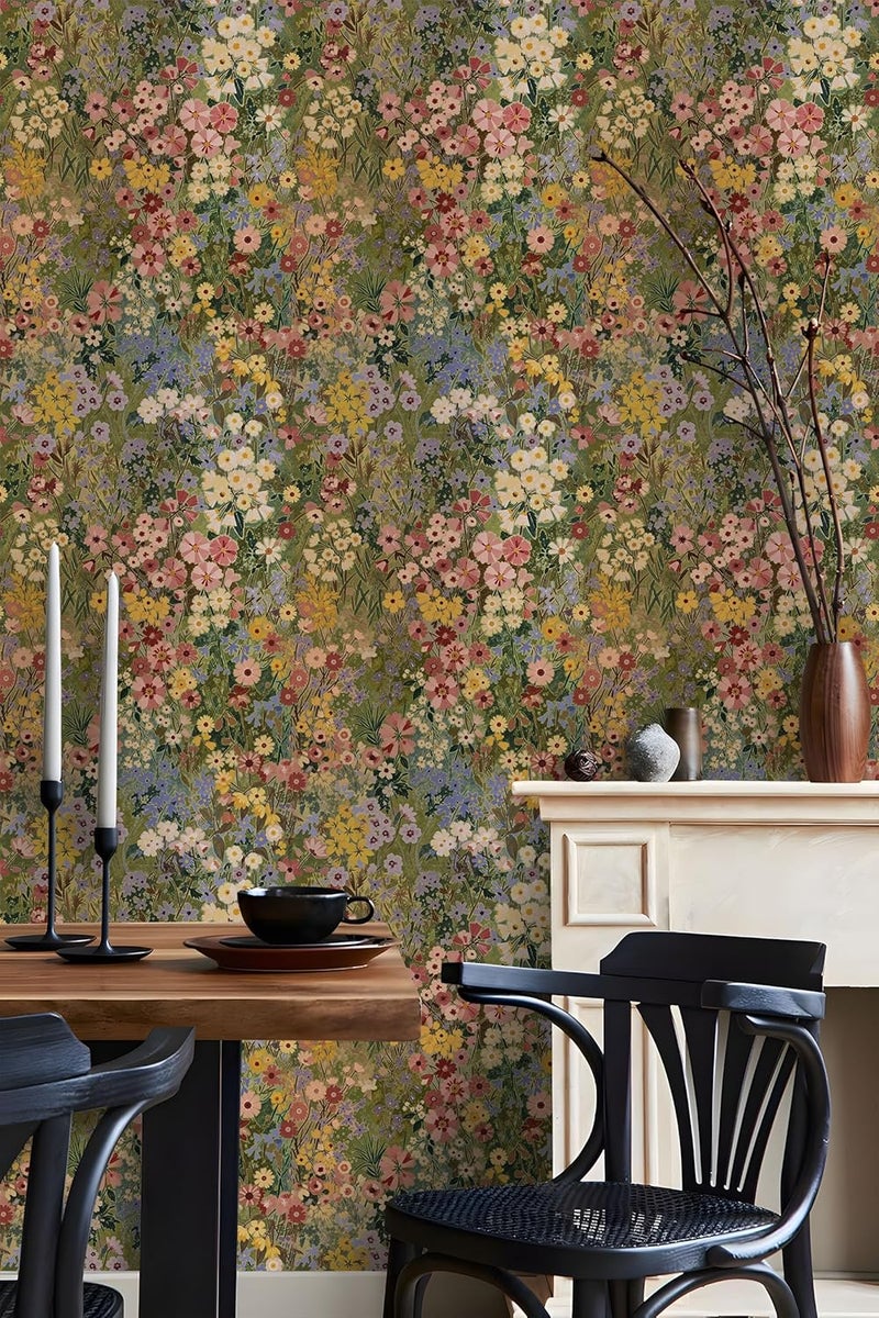 Vintique Floral Wallpaper Peel and Stick Boho Wall Paper Removable Waterproof Green Petal Pattern Contact Paper for Bedroom, Bathroom, Home Wall 17.3" x 118" - Image 3